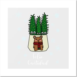 Feliz Cactidad - Eves Pin Cacti In Christmas Bear Pot Posters and Art